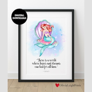 Impresión de cita de arte de palabras de acuarela de la princesa Ariel, arte de pared, regalo, guardería, DESCARGA DIGITAL, imprimible