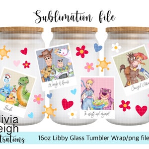 Cute Toy Story Sublimation Wrap PNG Arquivo DOWNLOAD DIGITAL 16oz Design de copo de vidro Uv-dtf para impressão