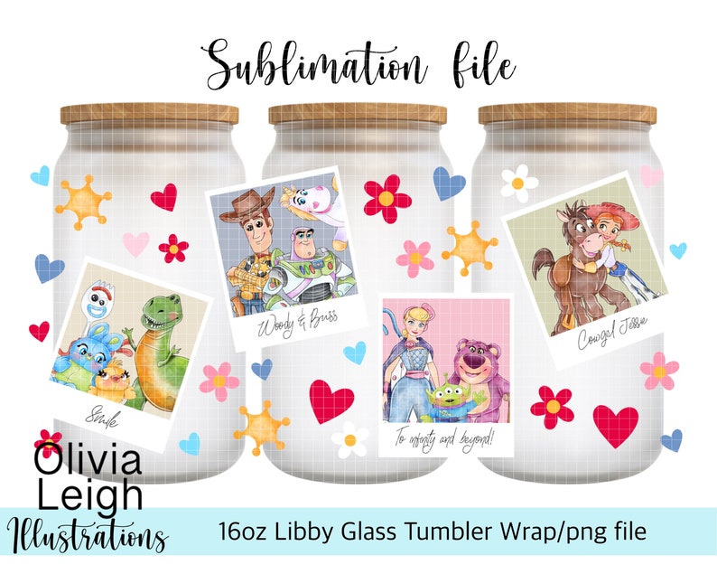 Cute Toy Story Sublimation Wrap PNG File DIGITAL DOWNLOAD 16oz Glass Tumbler Design Uv-dtf Printable image 1