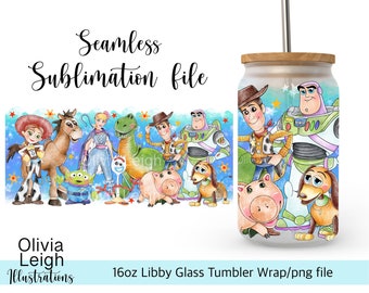 Toy story Wrap PNG File DIGITAL DOWNLOAD 16oz Glass Tumbler Design