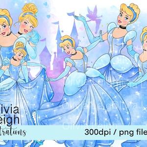 Set Of Princess Cinderella Castle Watercolour Background Clipart PNG Files DIGITAL DOWNLOAD Printable