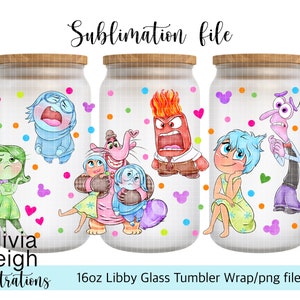 Niedliche Emotionen, Inside Out Sublimation Wrap PNG Datei DIGITAL DOWNLOAD 16oz Glas Tumbler Design Uv-dtf Printable