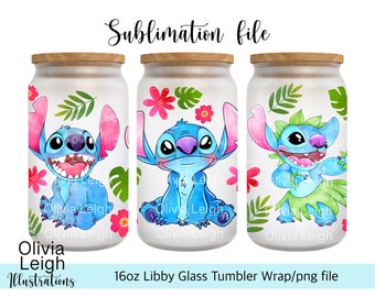 Niedliche Stitch PNG-Datei DIGITAL DOWNLOAD 16oz Glasbecher Design