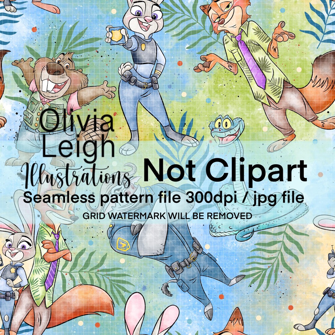 Zootopia Seamless Repeat Pattern. Digital Paper. Hand Drawn DIGITAL ...