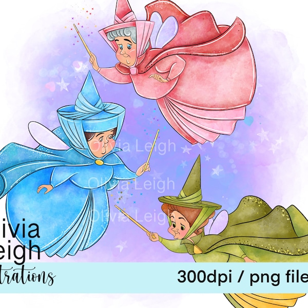 The Good Fairies Sleeping Beauty Princess Clipart PNG Files DIGITAL DOWNLOAD Sublimation Printable