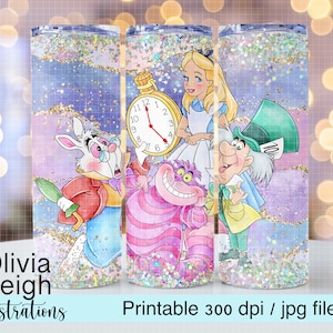 Emballage de tasse avec sublimation Alice au pays des merveilles TÉLÉCHARGEMENT NUMÉRIQUE Gobelet mince 20 oz