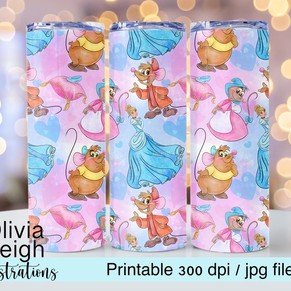 Cinderella Sublimation Design Cup Wrap DIGITAL DOWNLOAD 20oz Skinny Tumbler Design