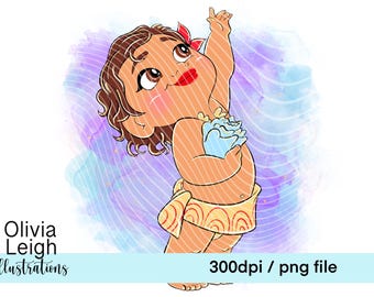 Baby, Toddler, Princess Moana, Cute Glitter Clipart PNG Files DIGITAL DOWNLOAD Sublimation Printable