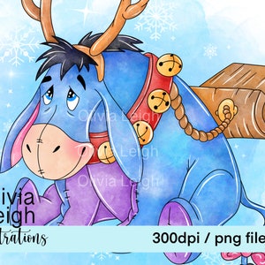 Winnie The Pooh, Eeyore Christmas Cute Clipart PNG Files DIGITAL DOWNLOAD  Printable
