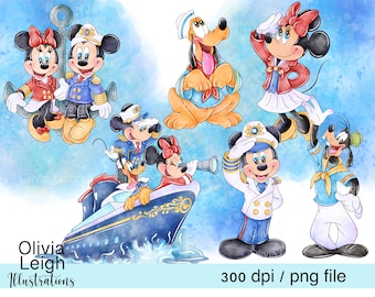 Mickey And Friends Boat Cruise Cute Clipart Set PNG Files DIGITAL DOWNLOAD Printable