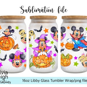 Lindo archivo PNG de Mickey Mouse de Halloween DESCARGA DIGITAL Diseño de vaso de vidrio de 16 oz