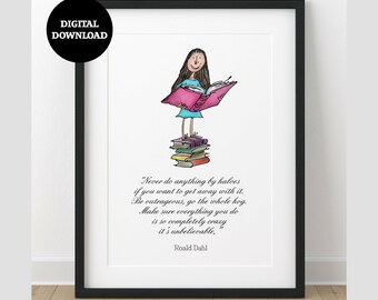 Hand Drawn Roald Dahl Matilda Quote Wall Art Print DIGITAL DOWNLOADS Printable