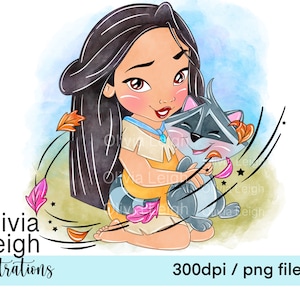 Toddler Princess Pocahontas Cute Clipart PNG Files DIGITAL DOWNLOAD Sublimation Printable