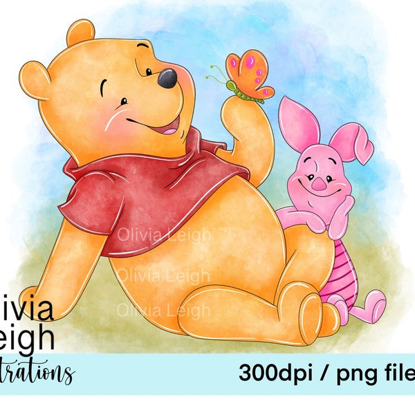 Winnie The Pooh, Pooh Bear And Piglet Cute Clipart PNG Files DIGITAL DOWNLOAD Sublimation Design Printable