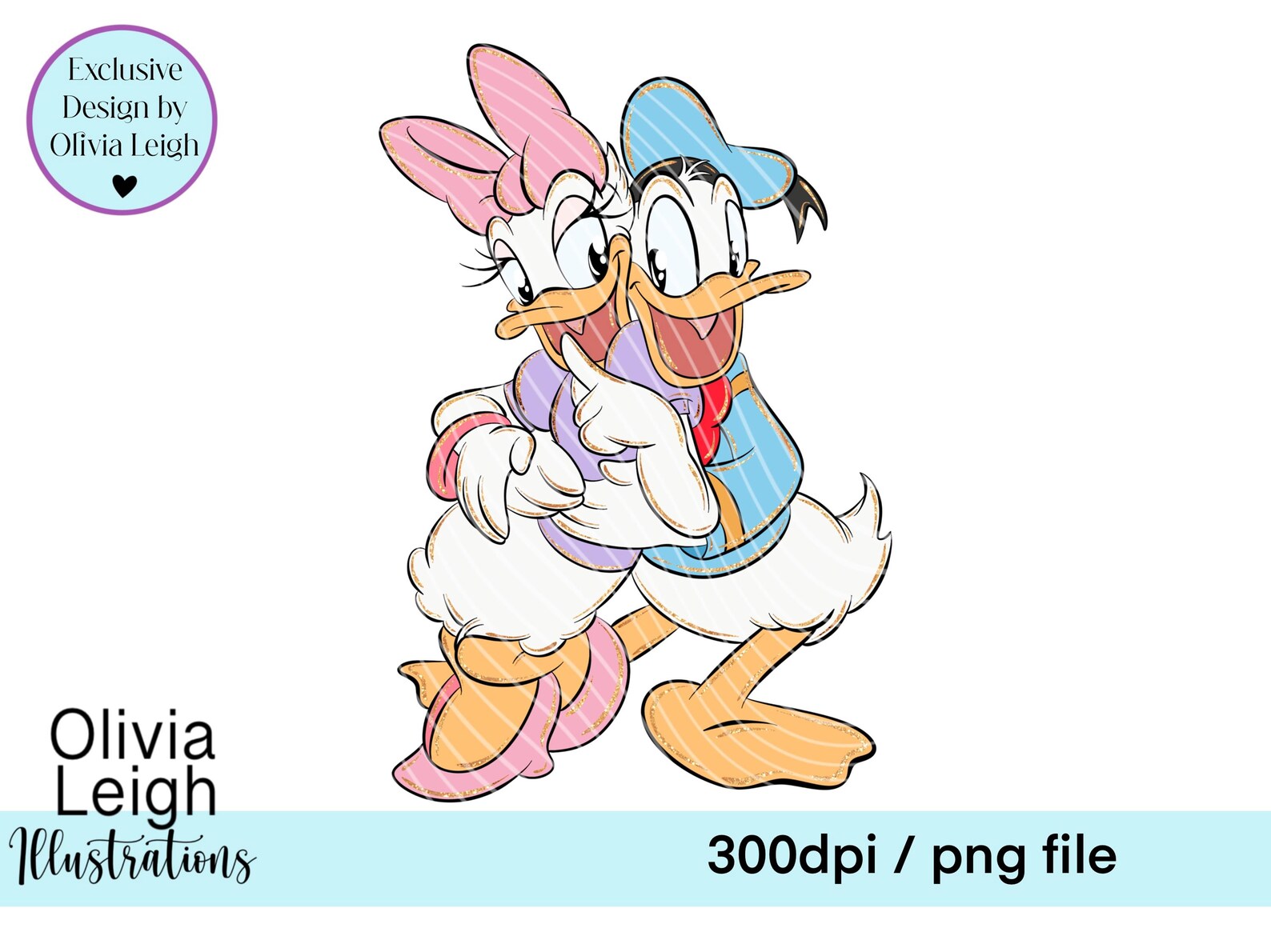 Donald and Daisy Duck, Cute Glitter Clipart Sublimation Glitter PNG ...