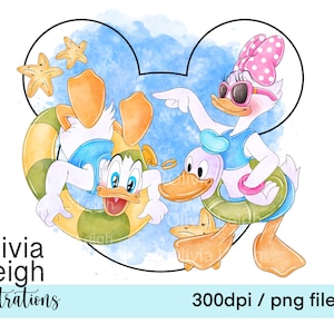 Donald Daisy Duck Cute Beach Clipart Sublimacja PNG Pliki CYFROWE POBIERANIE Do druku