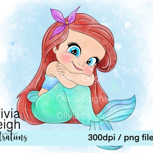 Baby Princess Ariel La Sirenetta Carino Clipart PNG Files DOWNLOAD DIGITALE Stampabile