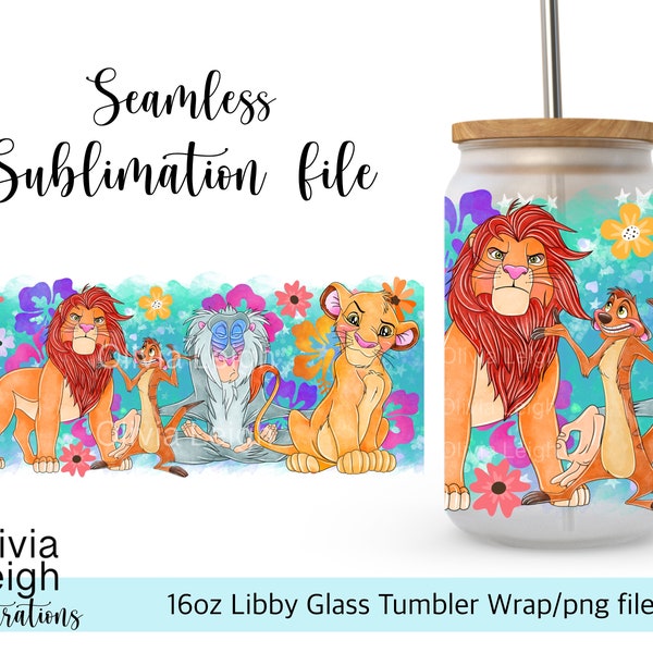 The Lion King Wrap PNG File DIGITAL DOWNLOAD 16oz Glass Tumbler Design