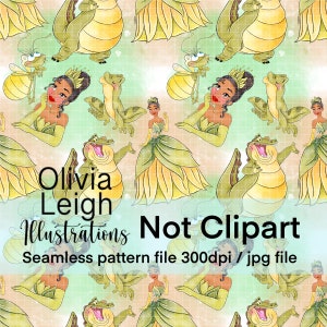Cute Princess Tiana Seamless Repeat Pattern. Digital Paper. DIGITAL DOWNLOAD Printable