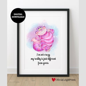 The Cheshire Cat Aquarell Wort Zitat Druck-Wand Kunst-Gift-Kinderzimmer Kinder DIGITAL DOWNLOAD Printable