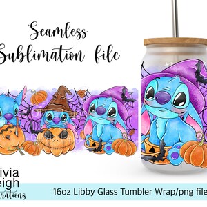 Cute Stitch Halloween Wrap PNG File DIGITAL DOWNLOAD 16oz Glass Tumbler Design