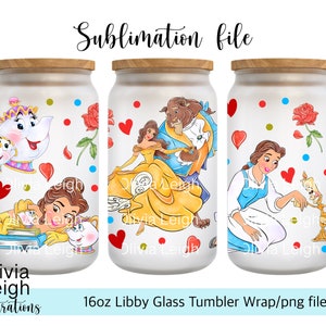 La bella e la bestia Sublimazione Wrap File PNG DOWNLOAD DIGITALE 16oz Bicchiere Design Uv-dtf Stampabile