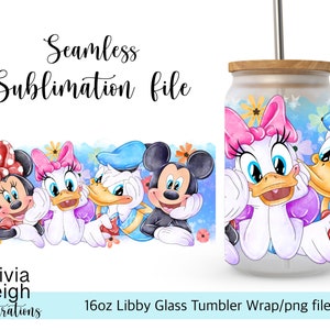 Archivo PNG de envoltura de sublimación de Mickey y sus amigos DESCARGA DIGITAL Diseño de vaso de vidrio de 16 oz