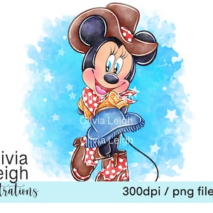 Lindos archivos PNG de sublimación de imágenes prediseñadas de vaquera de Minnie Mouse DESCARGA DIGITAL Imprimible
