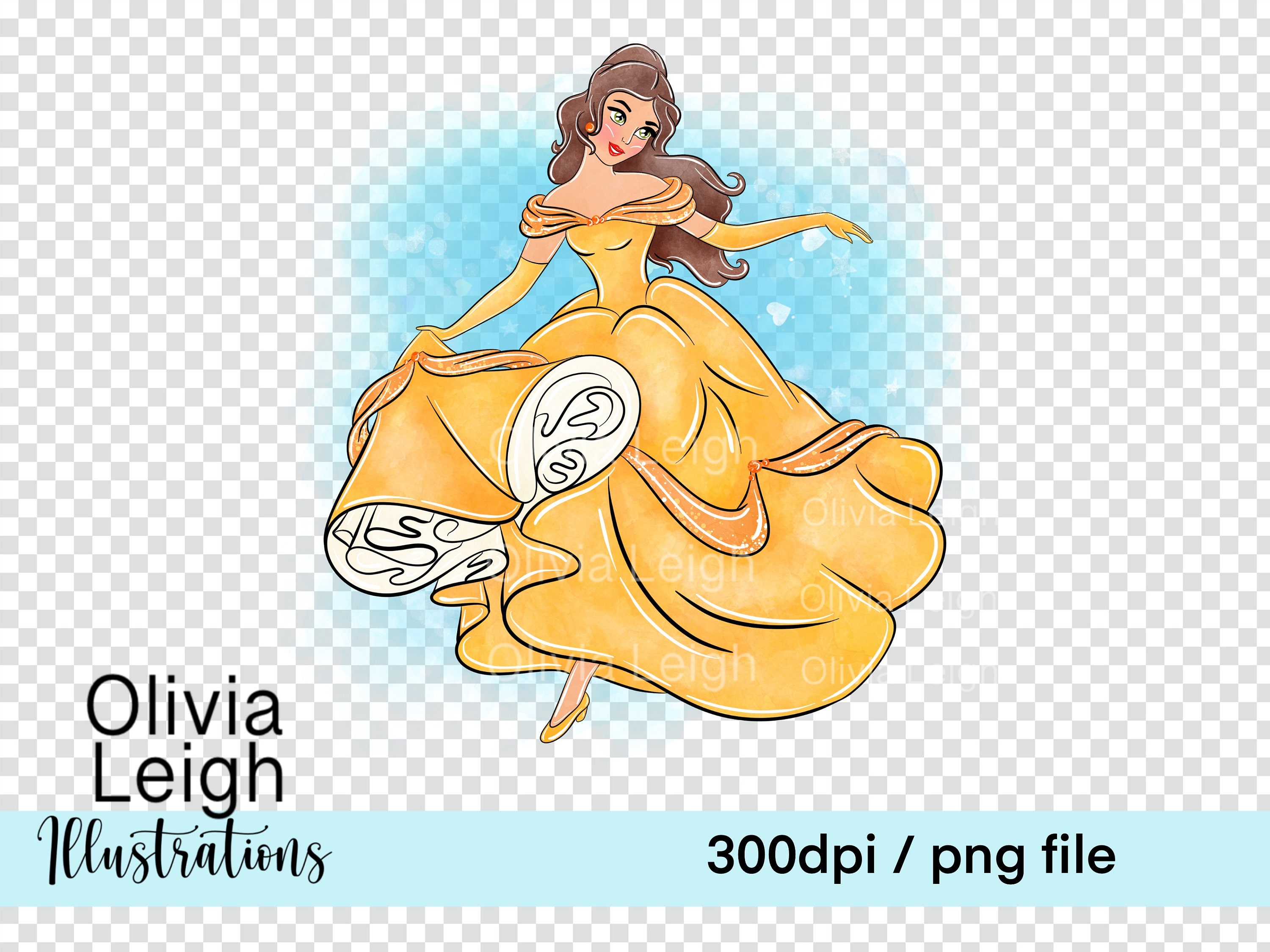 Princess Belle Beauty and the Beast Cute Clipart PNG Files DIGITAL ...
