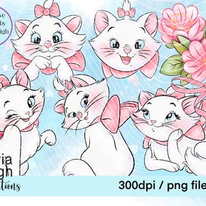 おしゃれキャット かわいいクリップアートセット PNGファイル 手描き デジタルダウンロード