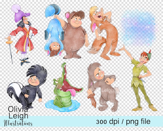 ピーターパンのかわいい水彩画の保育園の子供用クリップアートPNG