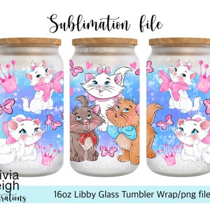 Aristocats カップ ラップ PNG ファイル デジタル ダウンロード 16 オンス ガラス タンブラー デザイン UVDTF 印刷用。