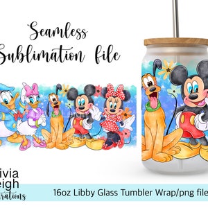 Archivo PNG de Mickey y sus amigos para DESCARGA DIGITAL Diseño de vaso de vidrio de 16 oz