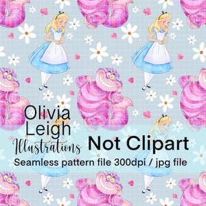 Alice In Wonderland Seamless Repeat Pattern. Digital Paper. DIGITAL DOWNLOAD Printable