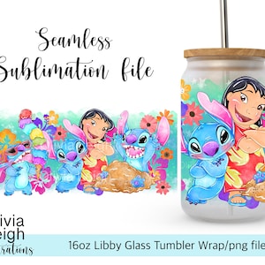 Cute Stitch Wrap PNG File DIGITAL DOWNLOAD 16oz Glass Tumbler Design image 1