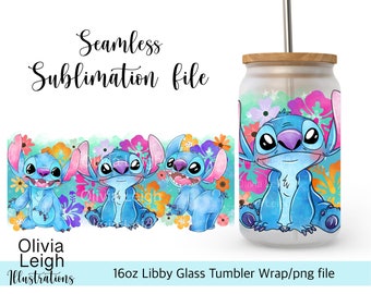 Cute Stitch Wrap PNG File DIGITAL DOWNLOAD 16oz Glass Tumbler Design