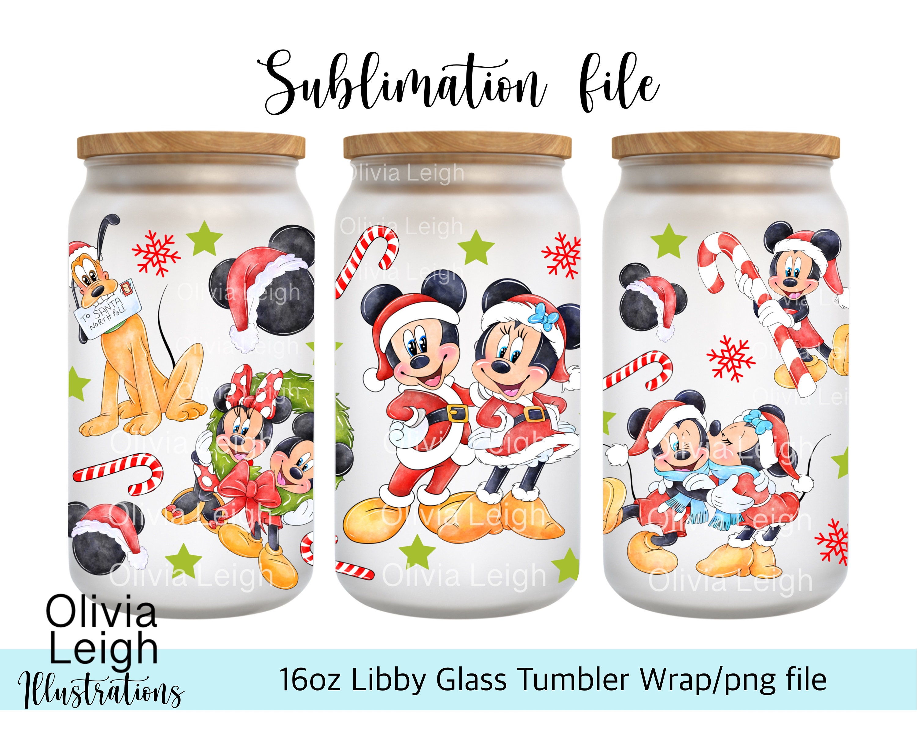 Minnie And Friends Christmas Cup Wrap PNG File DIGITAL DOWNLOAD 16oz Glass Tumbler Design