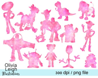 Set Of Toy Story Cute Watercolour Silhouettes Clipart PNG Files DIGITAL DOWNLOAD  Printable