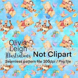 Cute Baby Winnie The Pooh And Tigger Seamless Pattern. Digital Paper. DIGITAL DOWNLOAD Printable