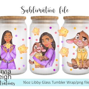 Archivo PNG de envoltura de sublimación de deseos de princesa DESCARGA DIGITAL Diseño de vaso de vidrio de 16 oz Imprimible con UV-dtf