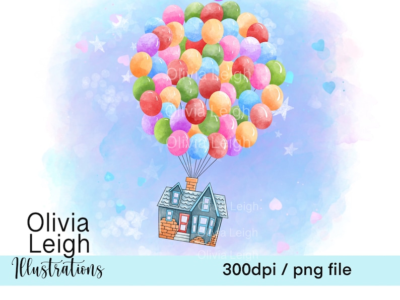 Up Balloon House Love Clipart PNG Sublimation Files DIGITAL DOWNLOAD Printable image 1