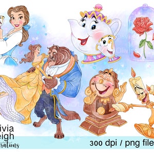 Conjunto de princesas Bella y la Bestia, lindos archivos PNG, descarga digital, imprimibles