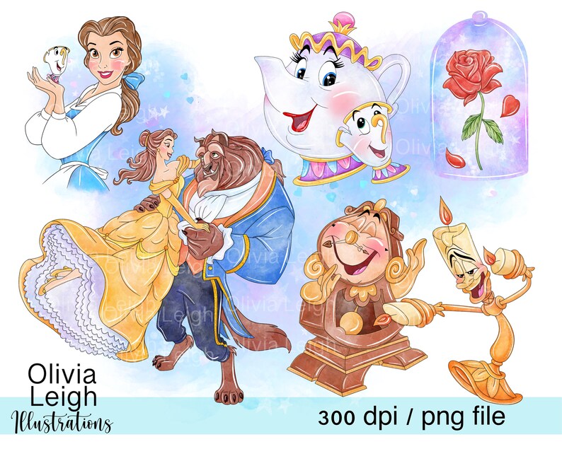 Set of Princess Belle Beauty and the Beast Cute Clipart PNG Files ...