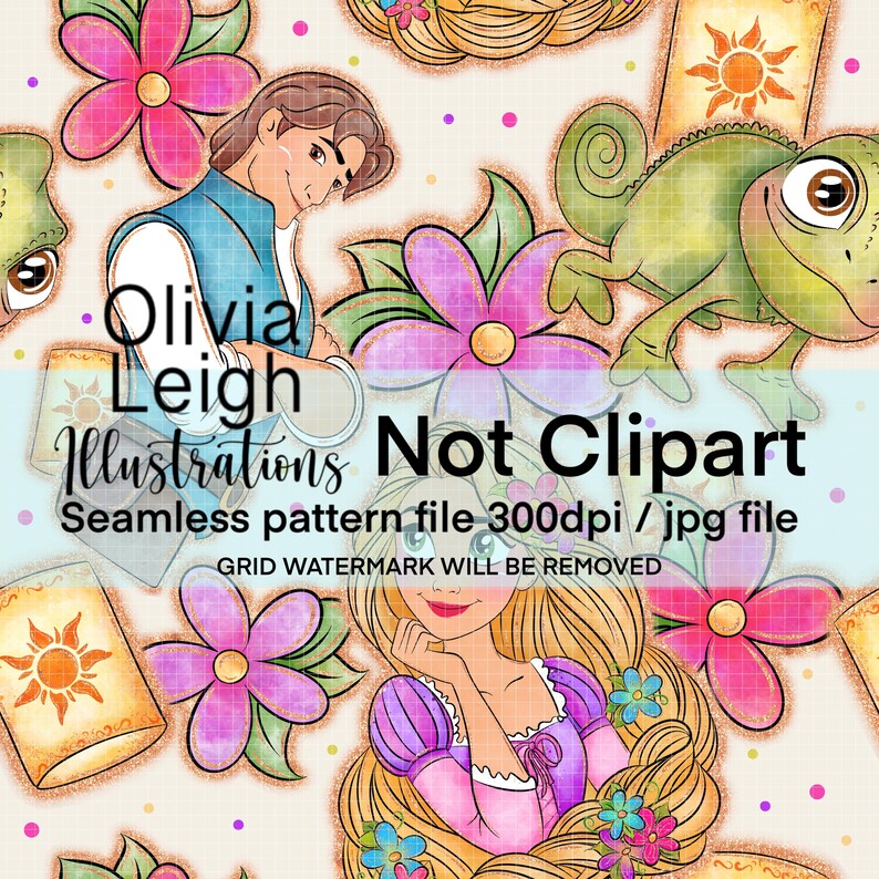 Princess Rapunzel, Tangled, Seamless Repeat Pattern. Digital Paper ...
