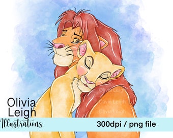 Le Roi Lion Simba et Nala mignon Saint-Valentin Clipart fichiers PNG TÉLÉCHARGEMENT NUMÉRIQUE usage commercial imprimable