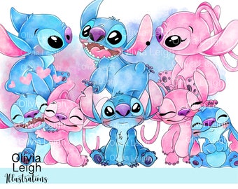 Set Of Stitch Cute Watercolour Nursery Children&#39;s Clipart PNG Files DIGITAL DOWNLOAD Printable