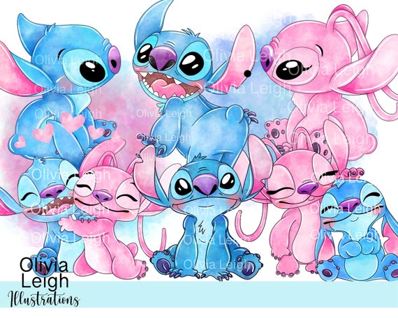 Set of Stitch Cute Watercolour Nursery Children's Clipart PNG Files DIGITAL  DOWNLOAD Printable 