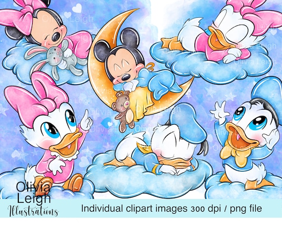 ベビーミッキー、ミニー、ドナルド、デイジーのかわいい雲のクリップ