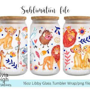 Lindo archivo PNG de El Rey León DESCARGA DIGITAL Diseño de vaso de vidrio de 16 oz