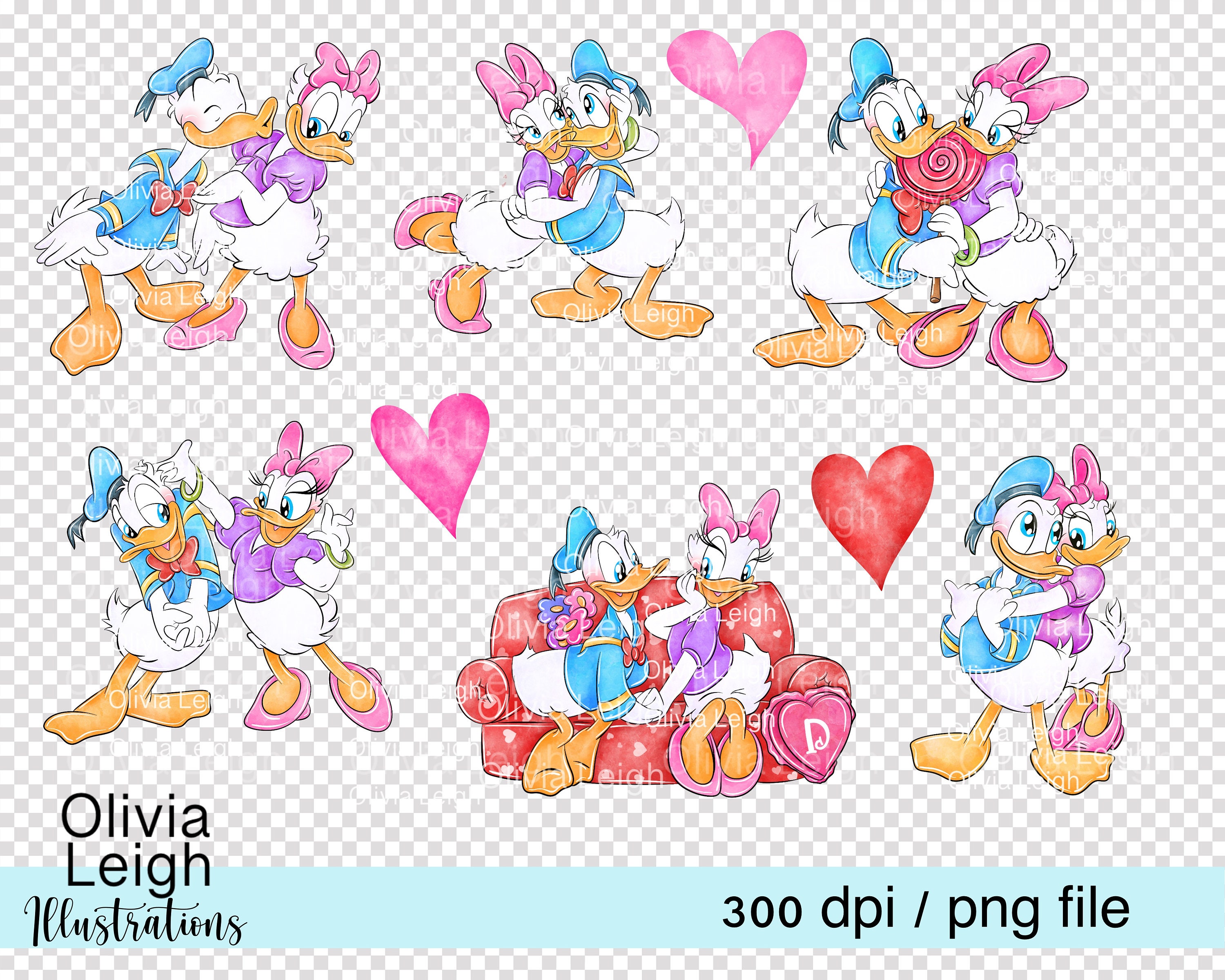 Set of Cute Donald and Daisy Clipart PNG Files, Valentines DIGITAL ...